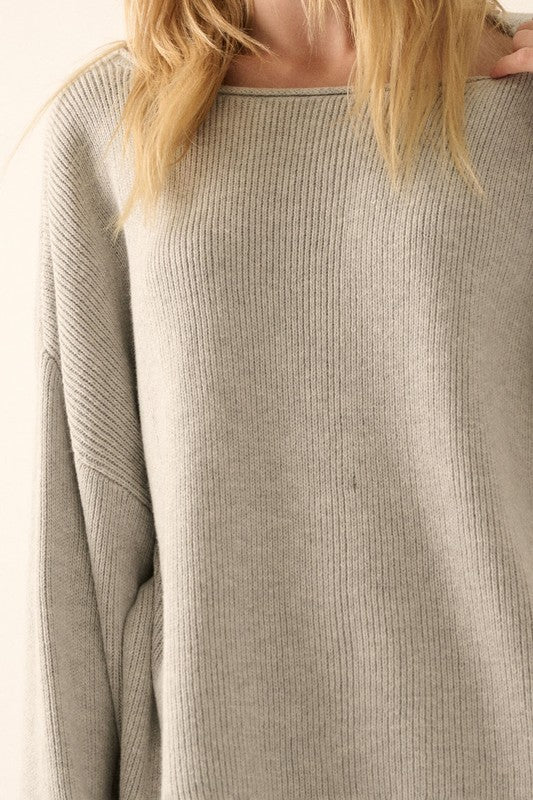 Coastal Rib Knit Sweater - Heather Grey