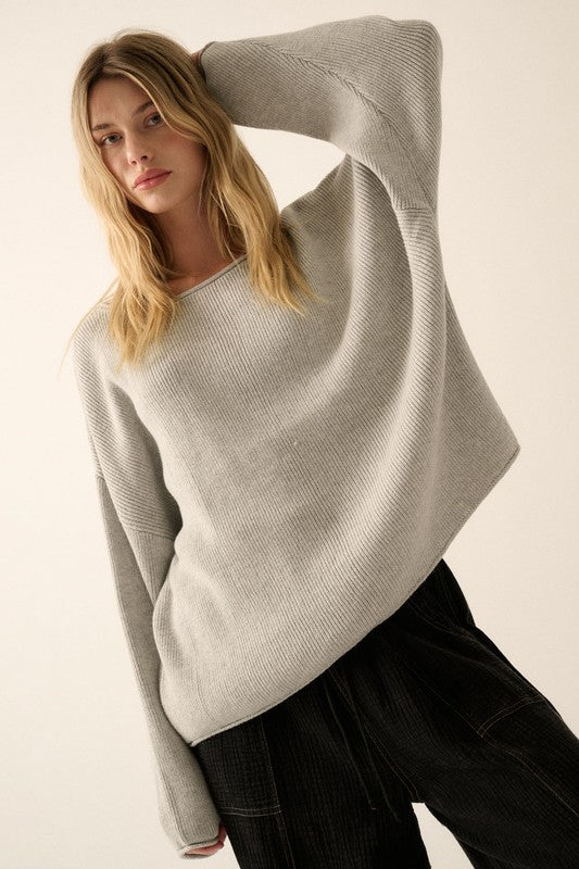 Coastal Rib Knit Sweater - Heather Grey