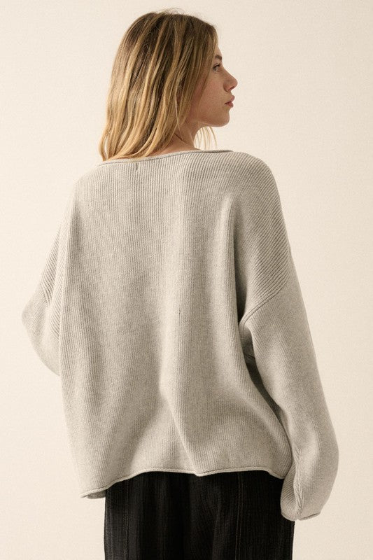 Coastal Rib Knit Sweater - Heather Grey