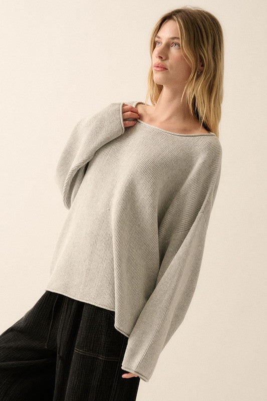 Coastal Rib Knit Sweater - Heather Grey