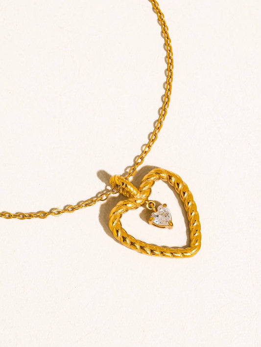 Freya 18K Gold Non-Tarnish CZ Heart Drop Necklace: Yellow Gold