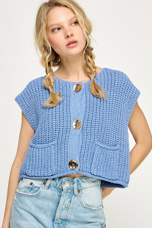 Feeling Free Big Button Sweater Top