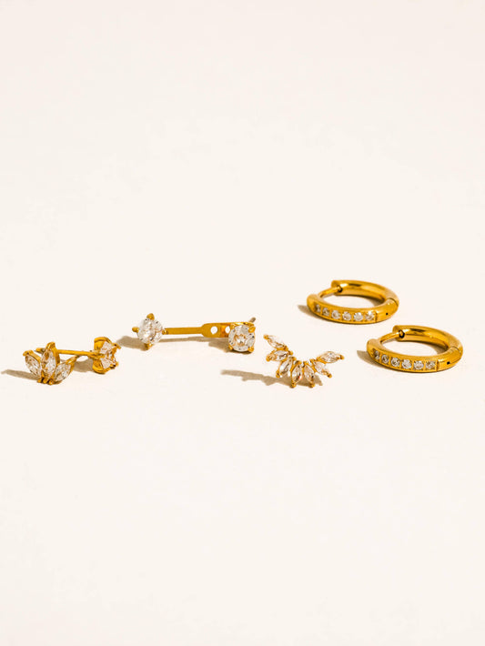 Novaé 18K Gold Non-Tarnish CZ Mix Earring Set: Yellow Gold