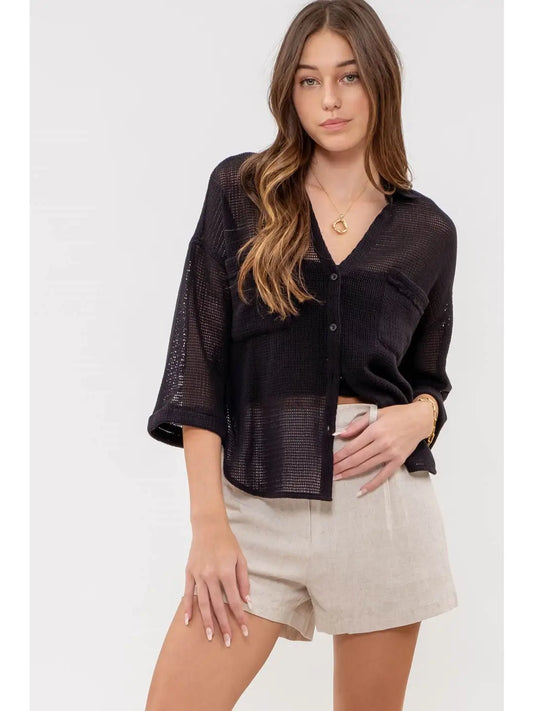 Cozumel Sheer Knit Button Up Shirt