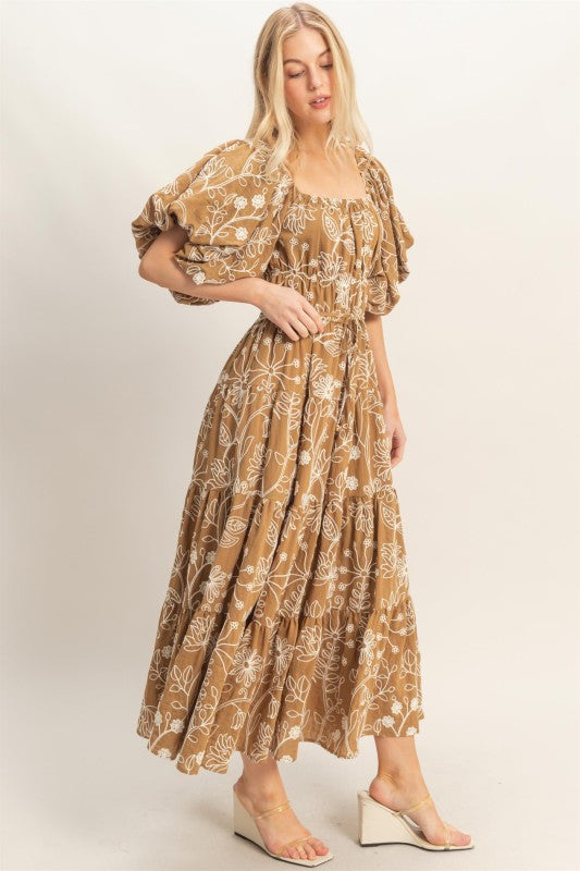 Floral Puff Sleeve Midi Dress