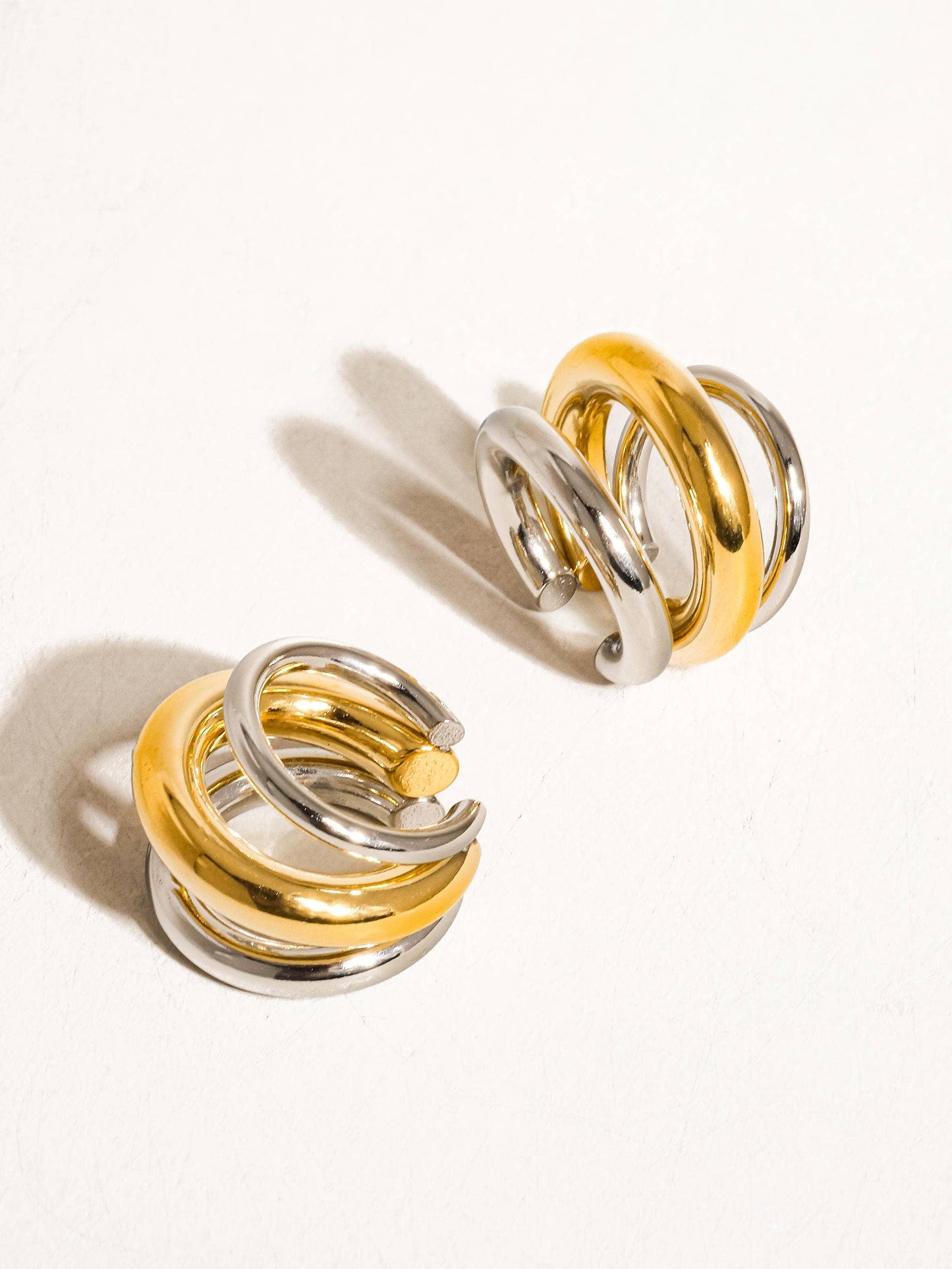 Ames 18K Gold Non-Tarnish Trilayer C Hoop Ear Cuff: Multi-Colored