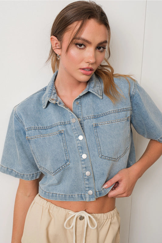 High Horse Cropped Denim Shirt