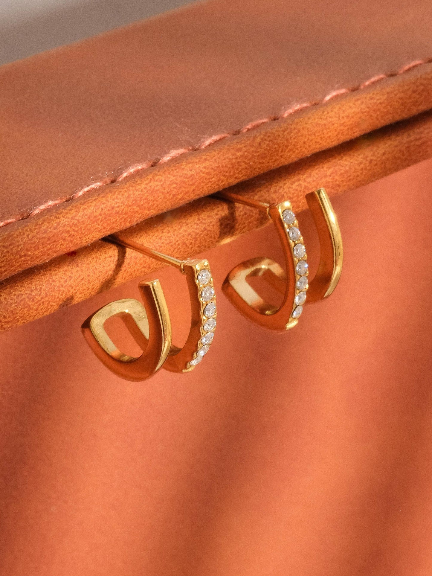 Dulce 18K Gold Non-Tarnish CZ Double Hoop Stud: Yellow Gold