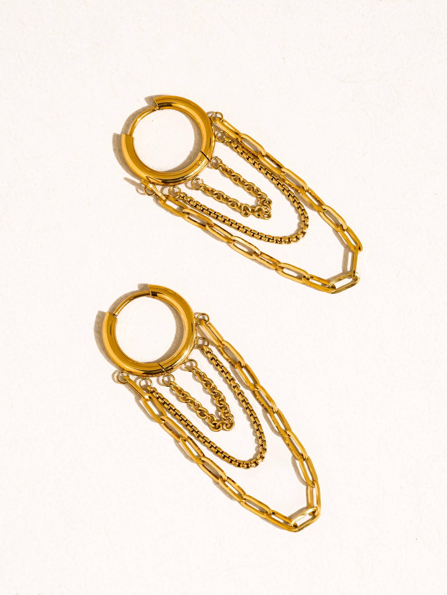 Vianne 18K Gold Non-Tarnish Multi Chain Drop Earrings: Yellow Gold