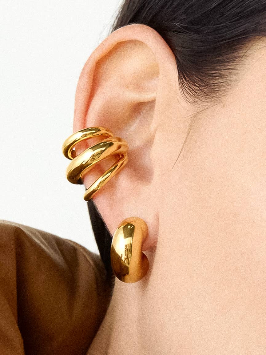 Ames 18K Gold Non-Tarnish Trilayer C Hoop Ear Cuff: Multi-Colored