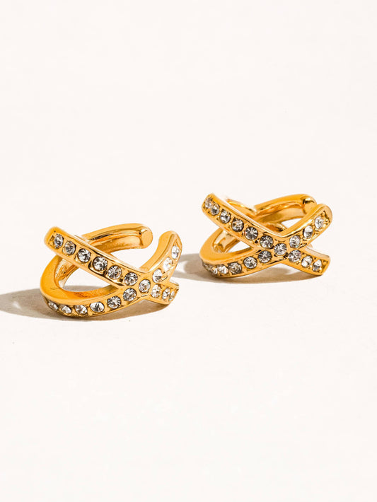 Avery 18K Gold Non-Tarnish X CZ Ear Cuff: Yellow Gold