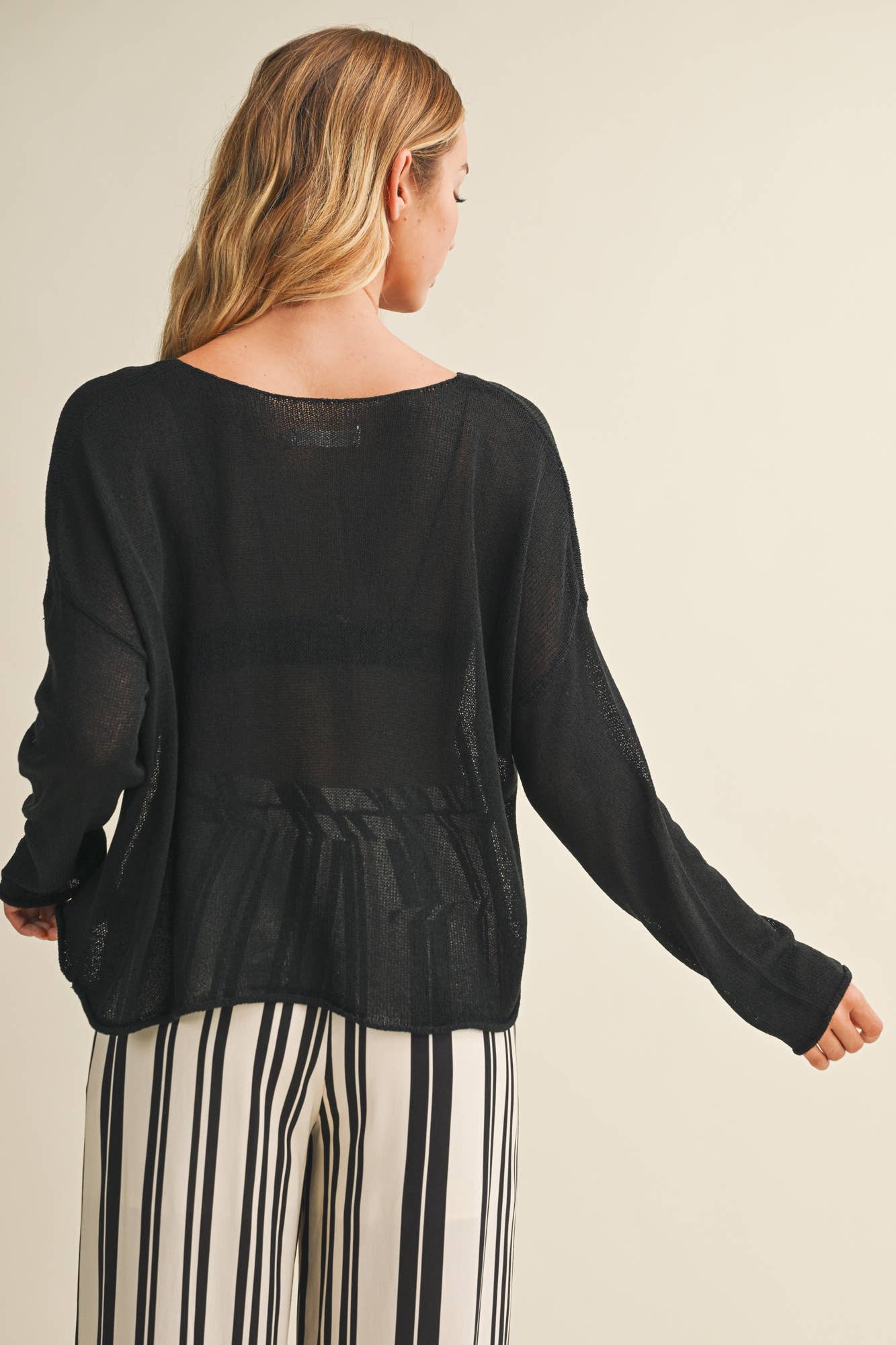 Sheer Knit Dropped Shoulder Pullover