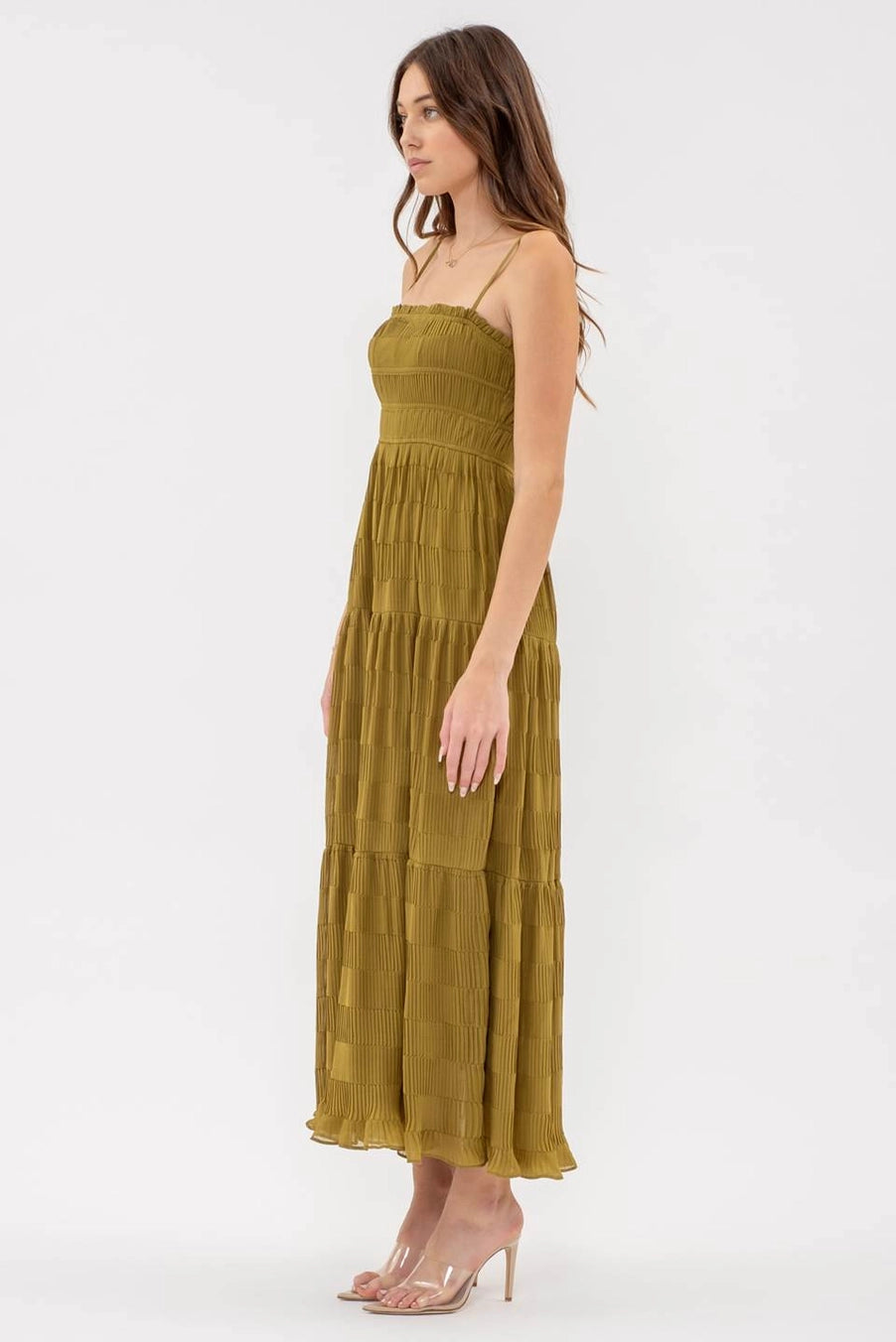 Best Wishes Tiered Pleated Midi Dress