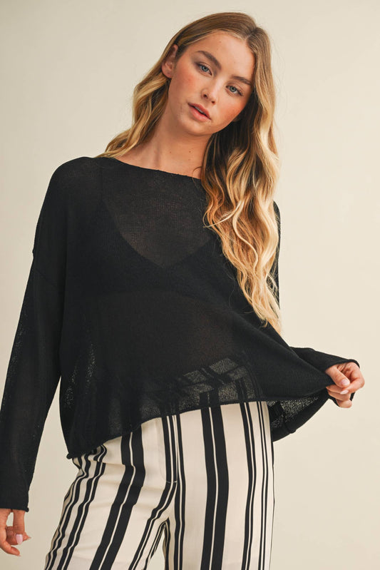 Sheer Knit Dropped Shoulder Pullover