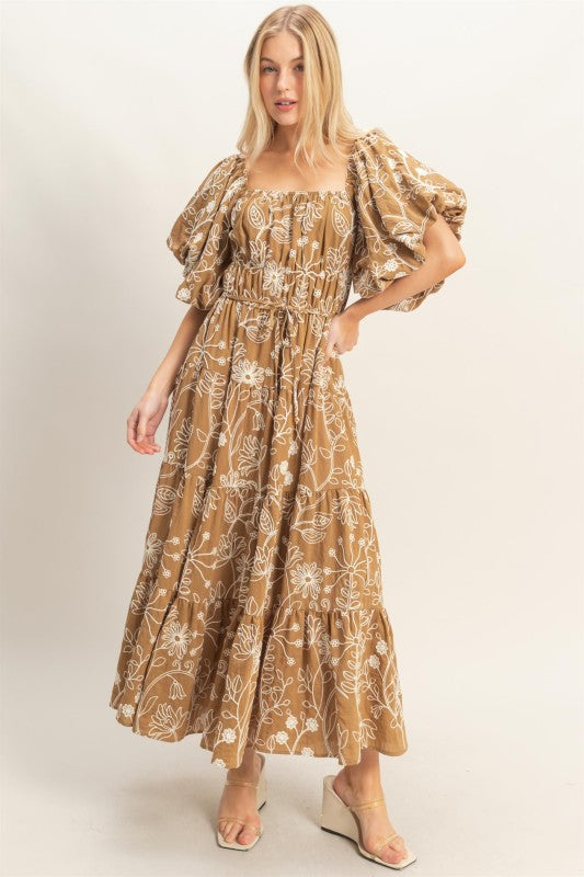 Floral Puff Sleeve Midi Dress