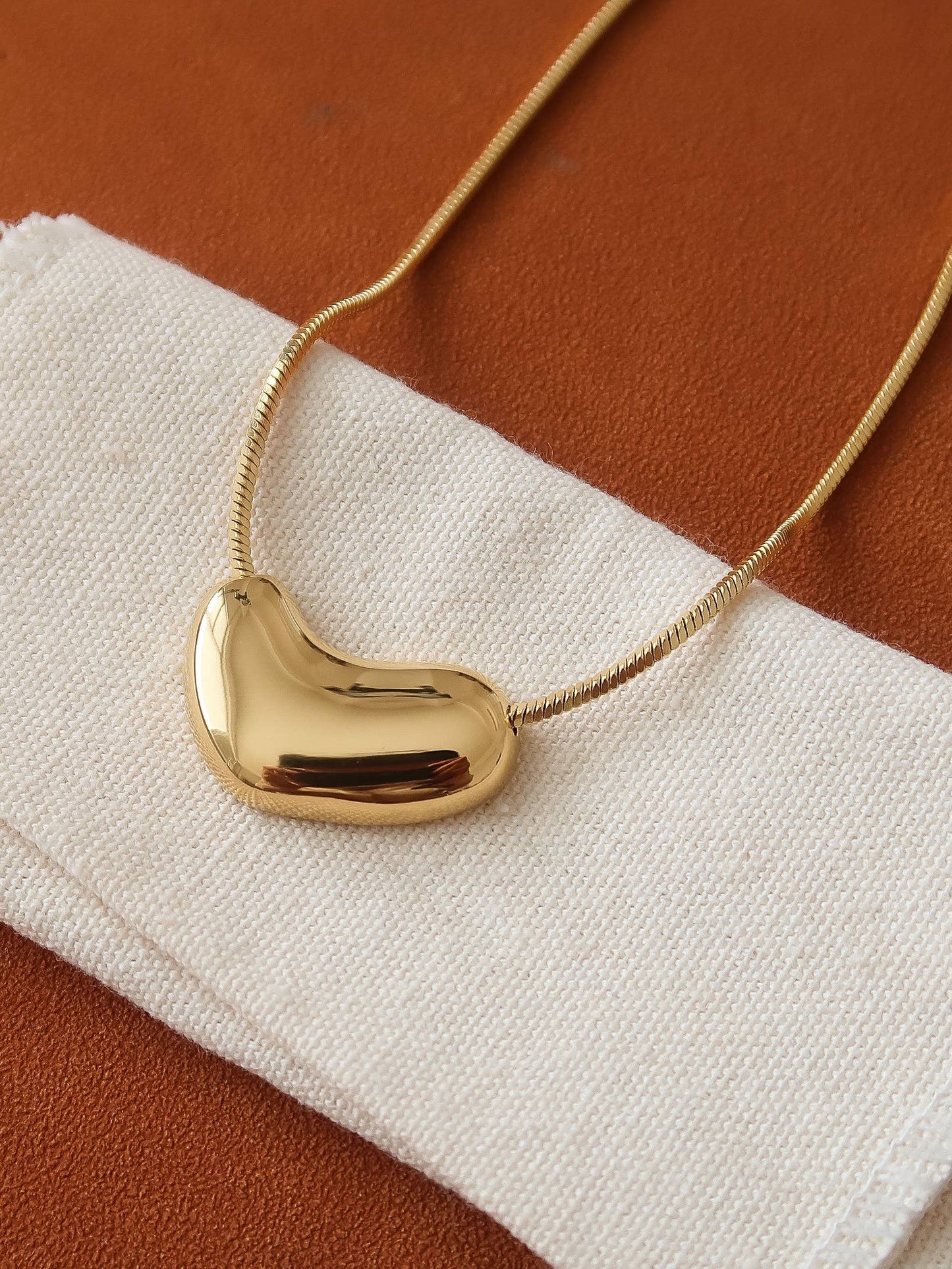 Louis 18K Gold Non-Tarnish Puffy Heart Necklace: Yellow Gold