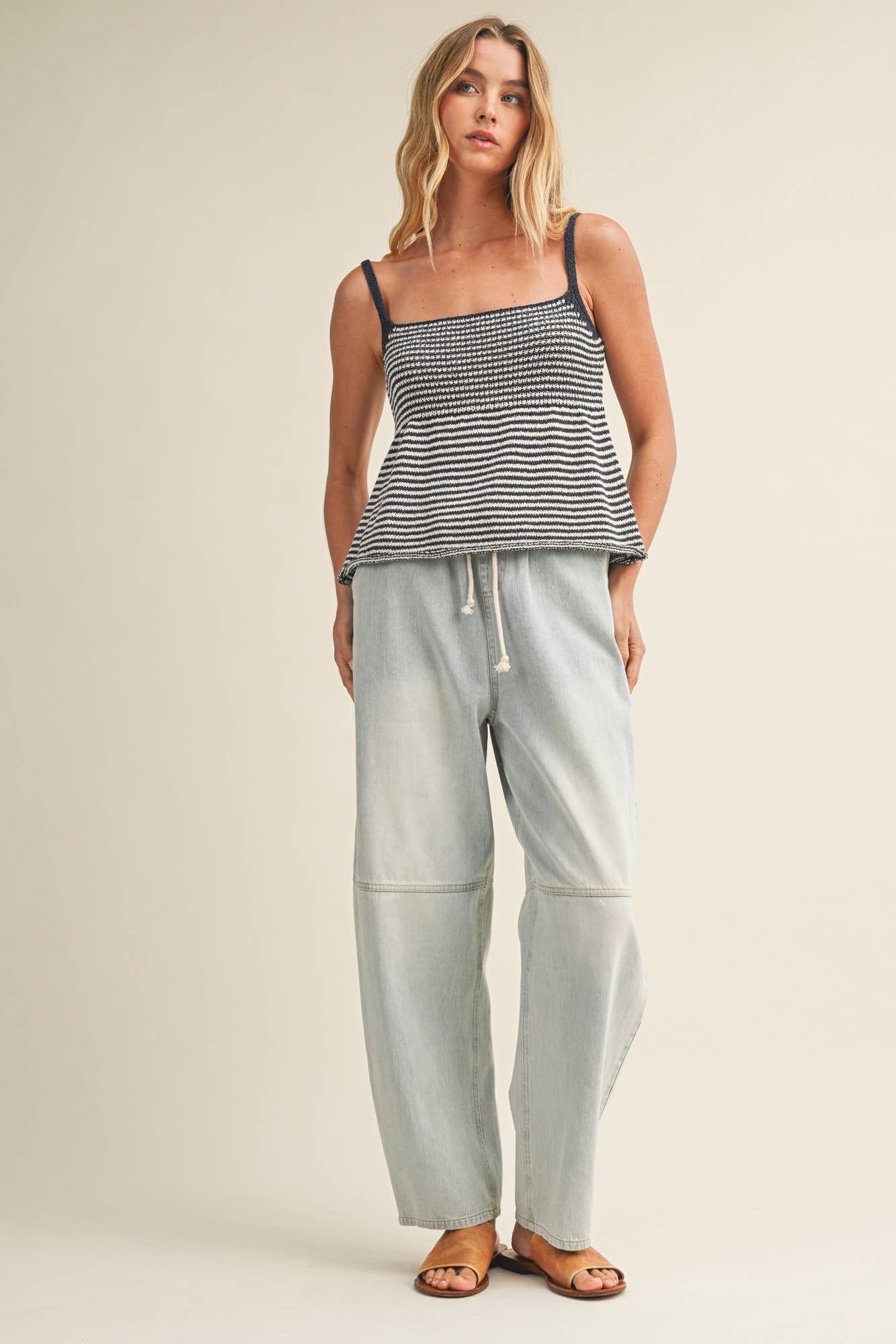 Mere Textured Stripe Square Neck Knit Top