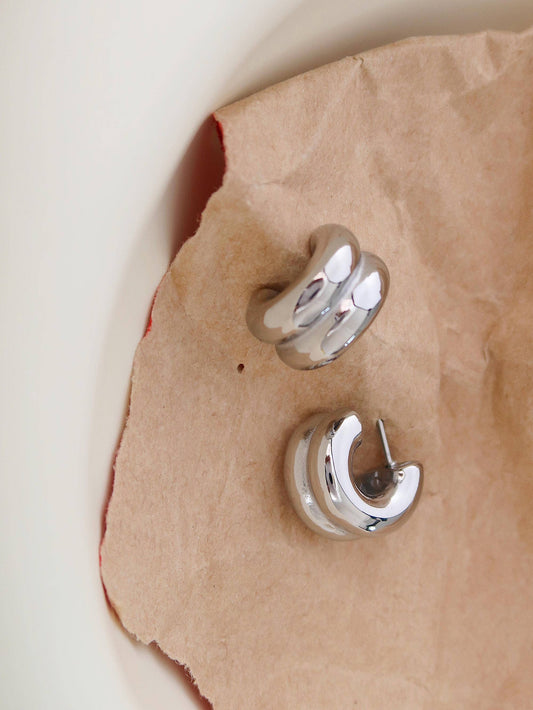 Emma Non-Tarnish Double C-Hoop Earring: Silver