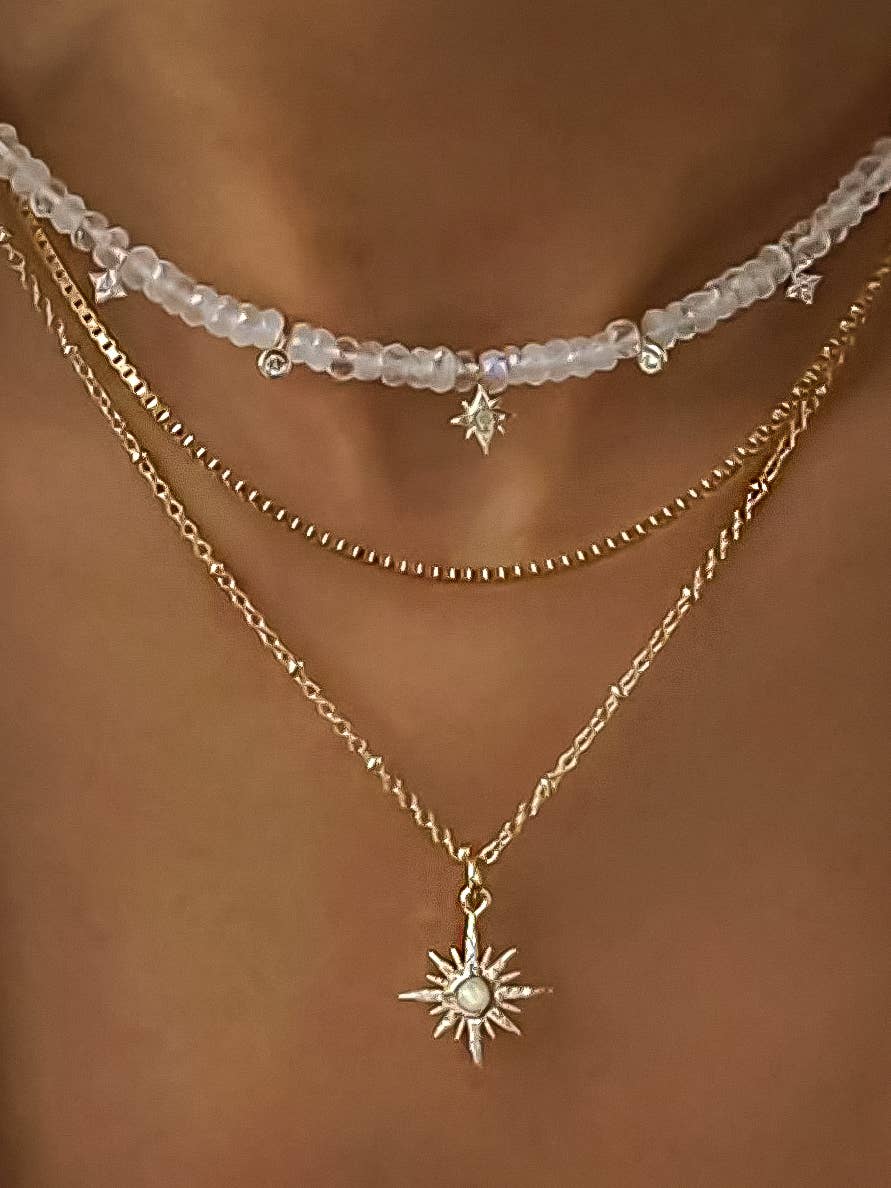 Jomar 18K Non-Tarnish Layered Star Beaded Necklace: Yellow Gold