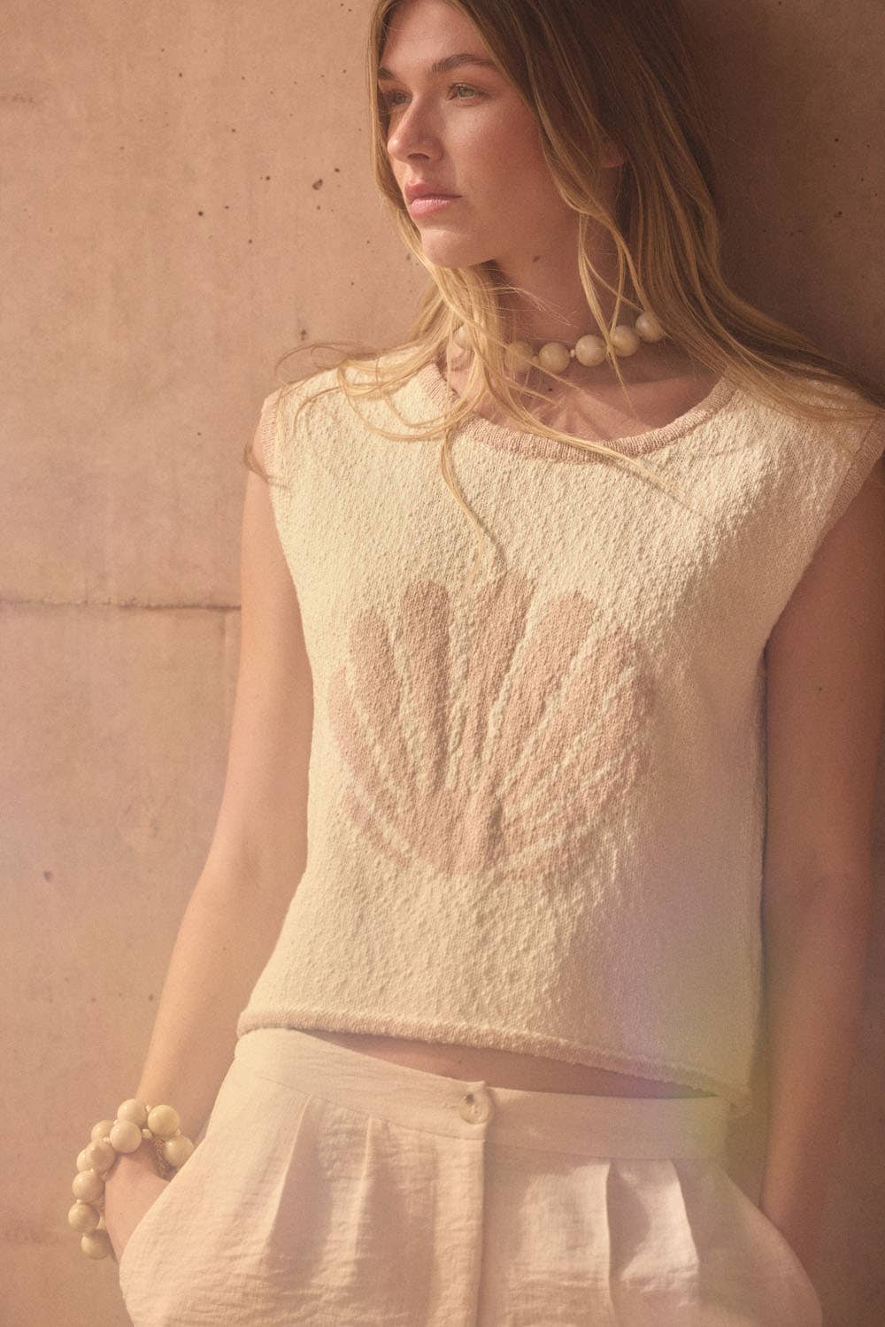 Seashell Jacquard-Knit Cropped Sweater Tank Top