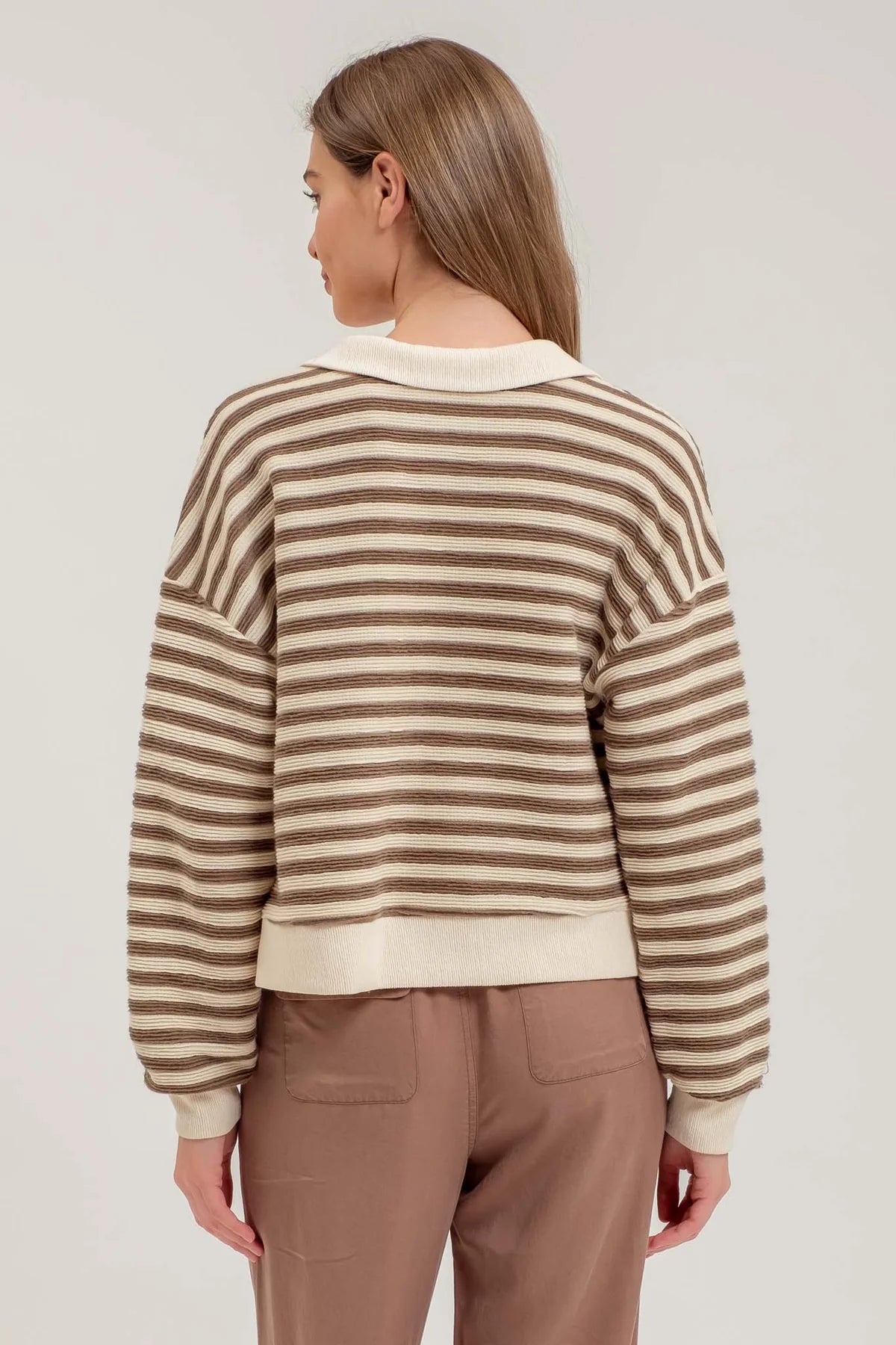 Lucky Striped Collared Polo Knit Top