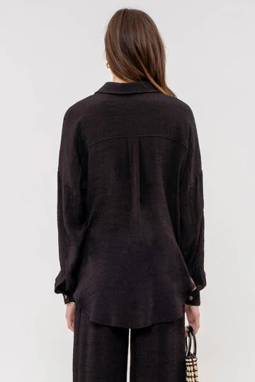 Solid Textured Lightweight Button Down Shirt