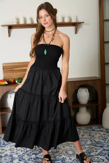 Mixed Media Crochet Lace Line Detail Dress