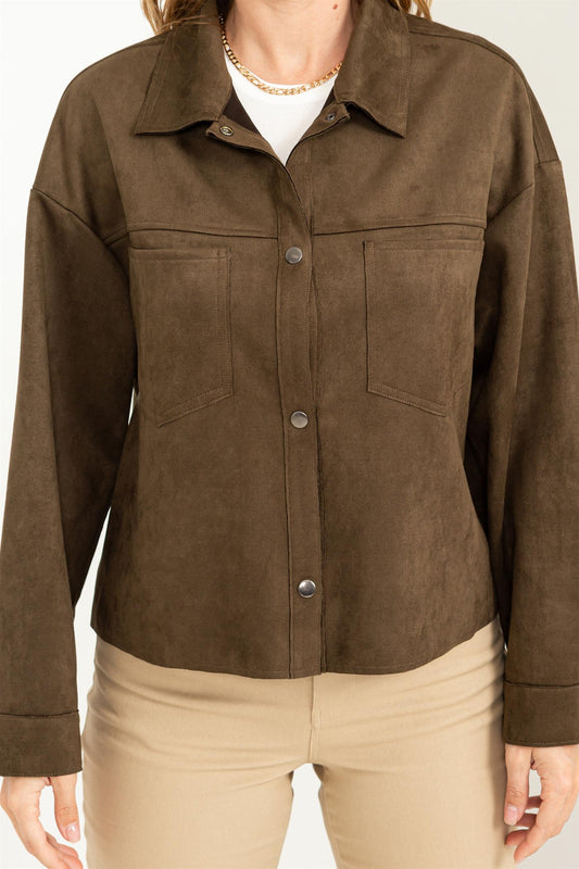 Repeat After Me Faux Suede Button Up