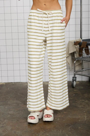 Stripe Drawstring Wide Leg Knit Pants