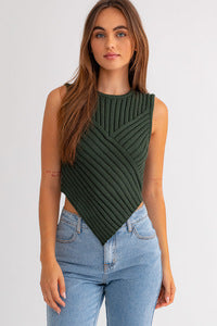 Val Asymmetrical Ribbed Tank - Dusty Green