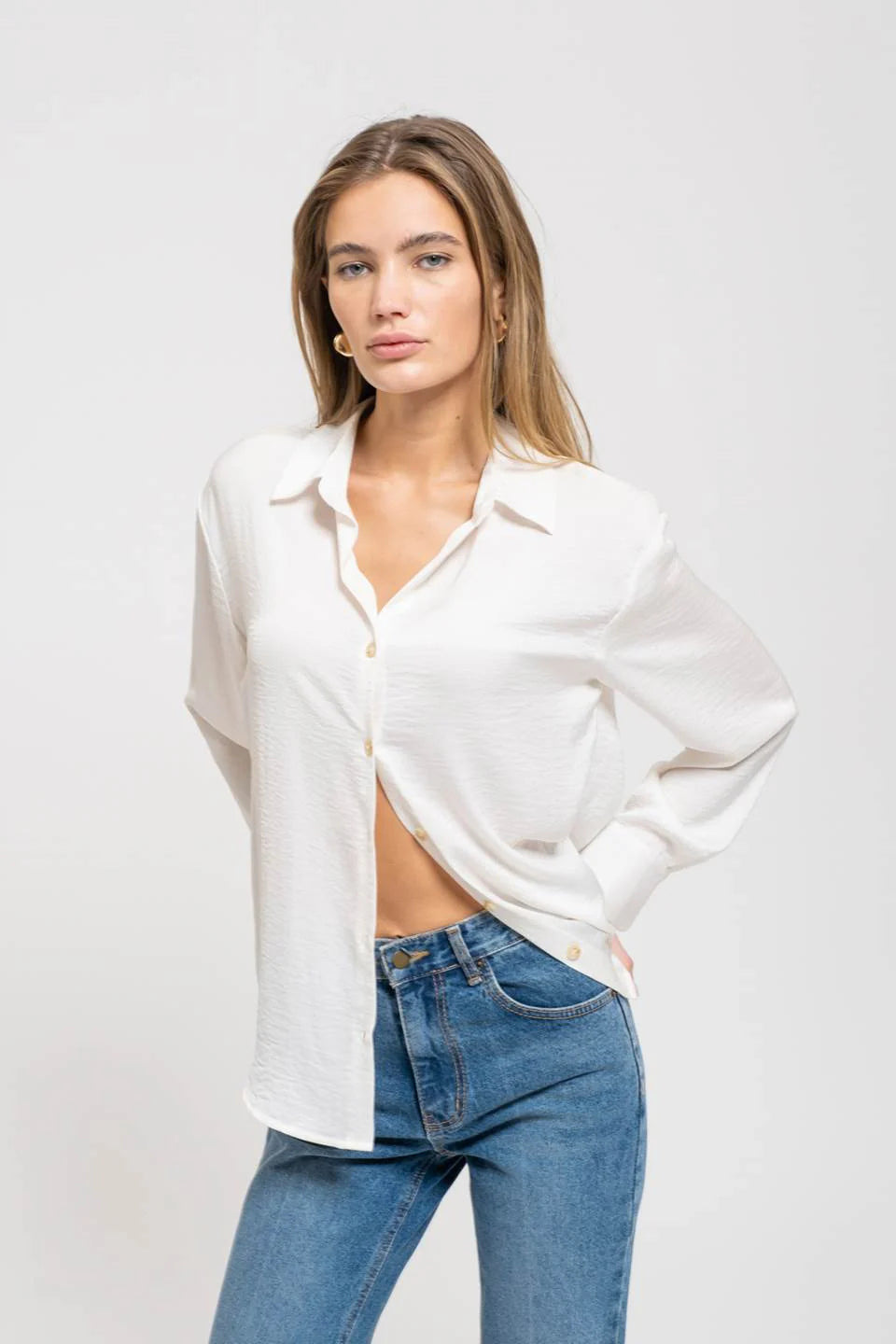 Clean Slate Textured Satin Button Down Shirt