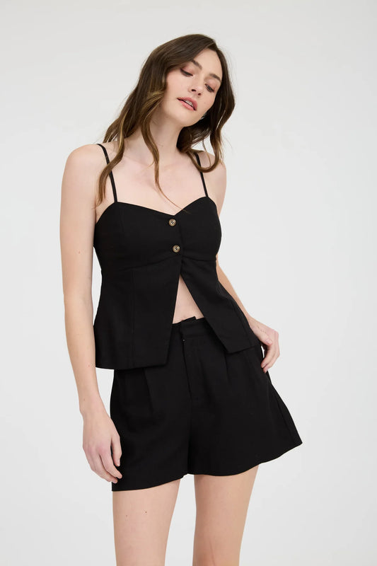 In A Minute Button Split Front Top - Black