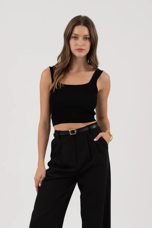 Not So Basic Sleeveless Sweater Knit Crop Tank Top- Black