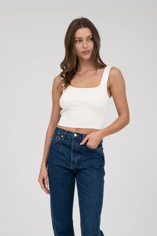 Not So Basic Sleeveless Sweater Knit Crop Tank Top - White