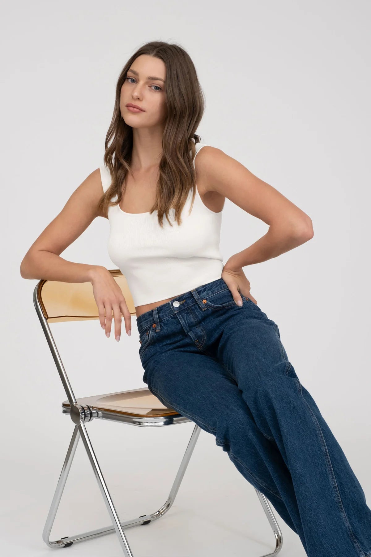 Not So Basic Sleeveless Sweater Knit Crop Tank Top - White