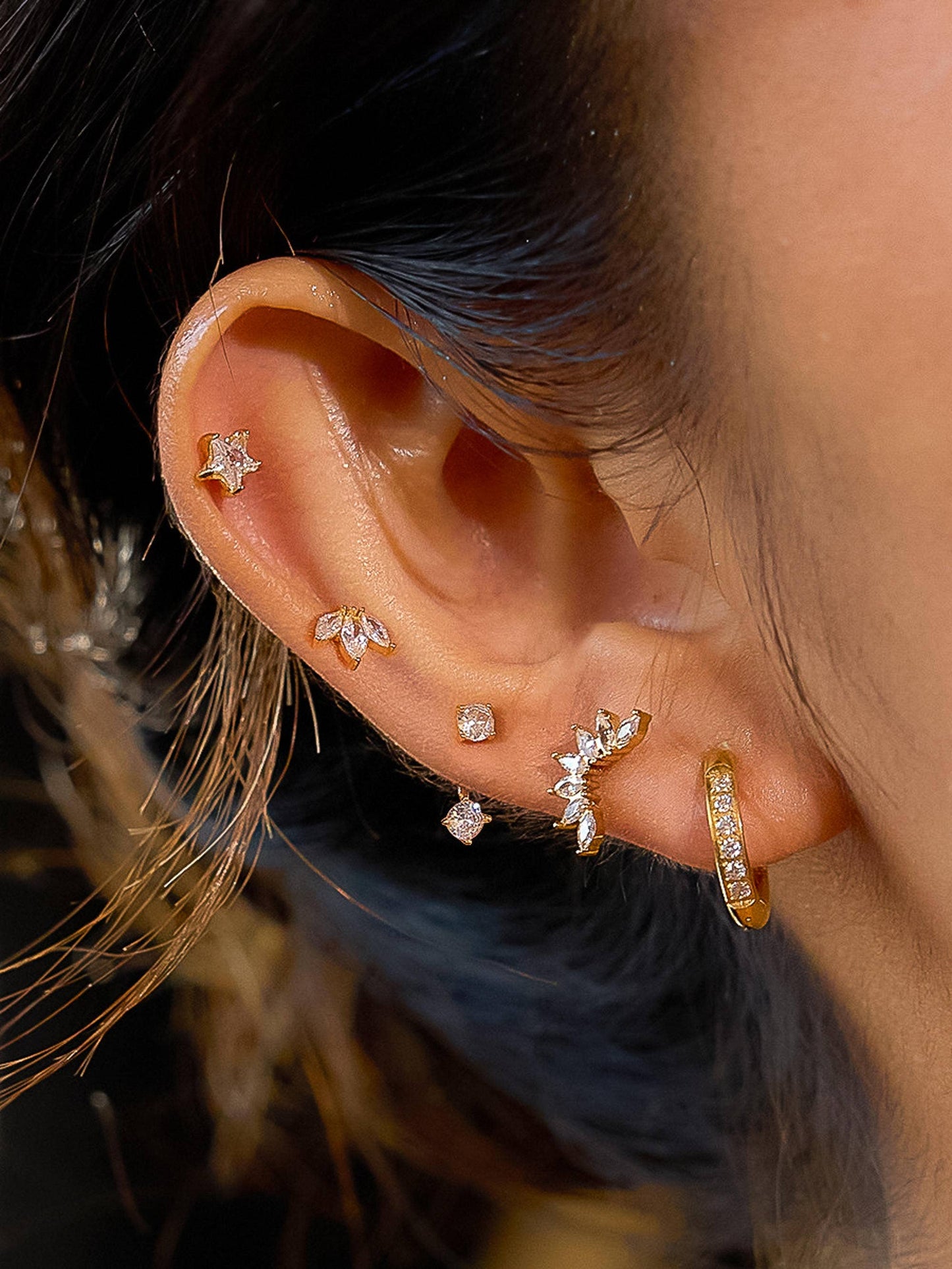 Novaé 18K Gold Non-Tarnish CZ Mix Earring Set: Yellow Gold