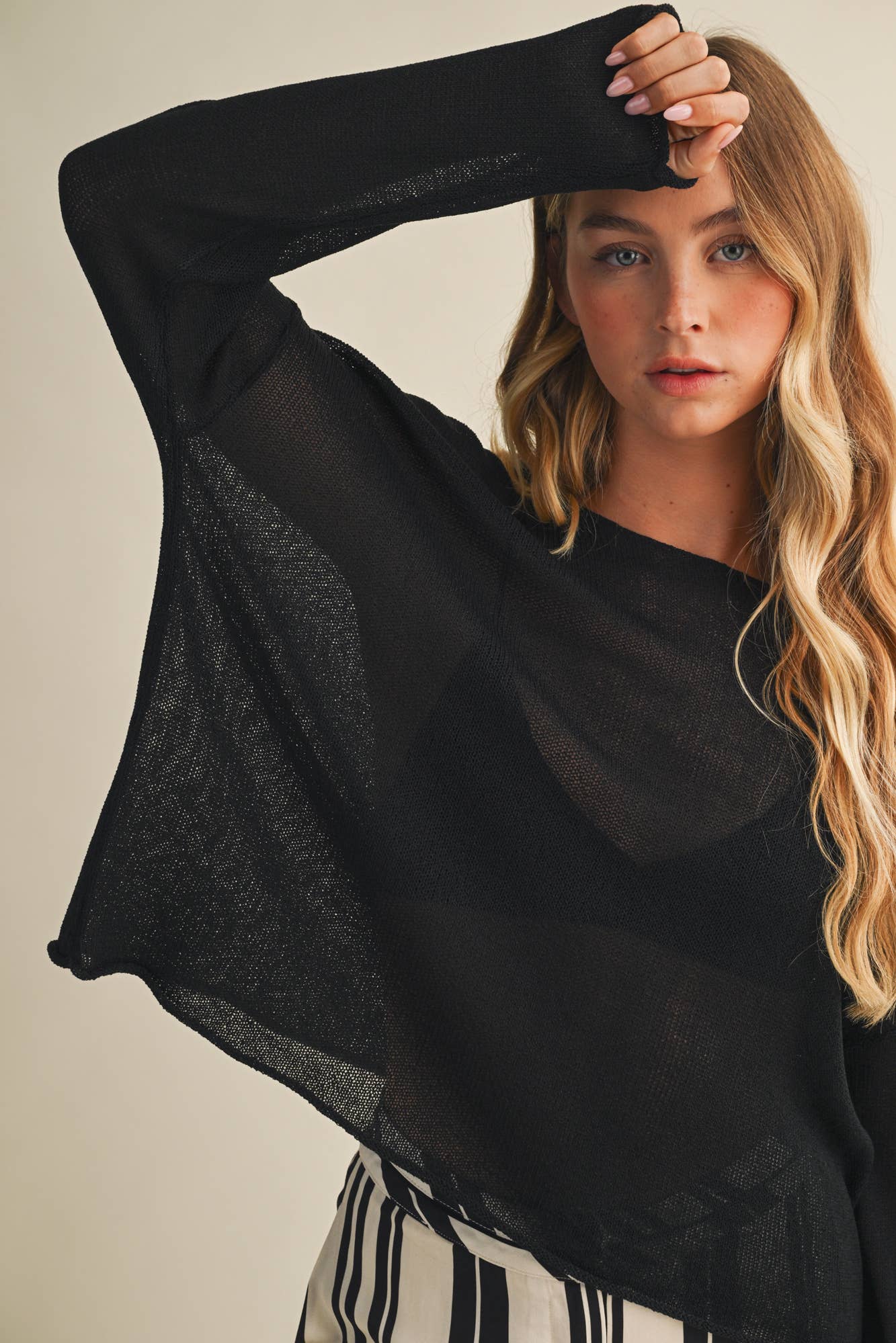 Sheer Knit Dropped Shoulder Pullover