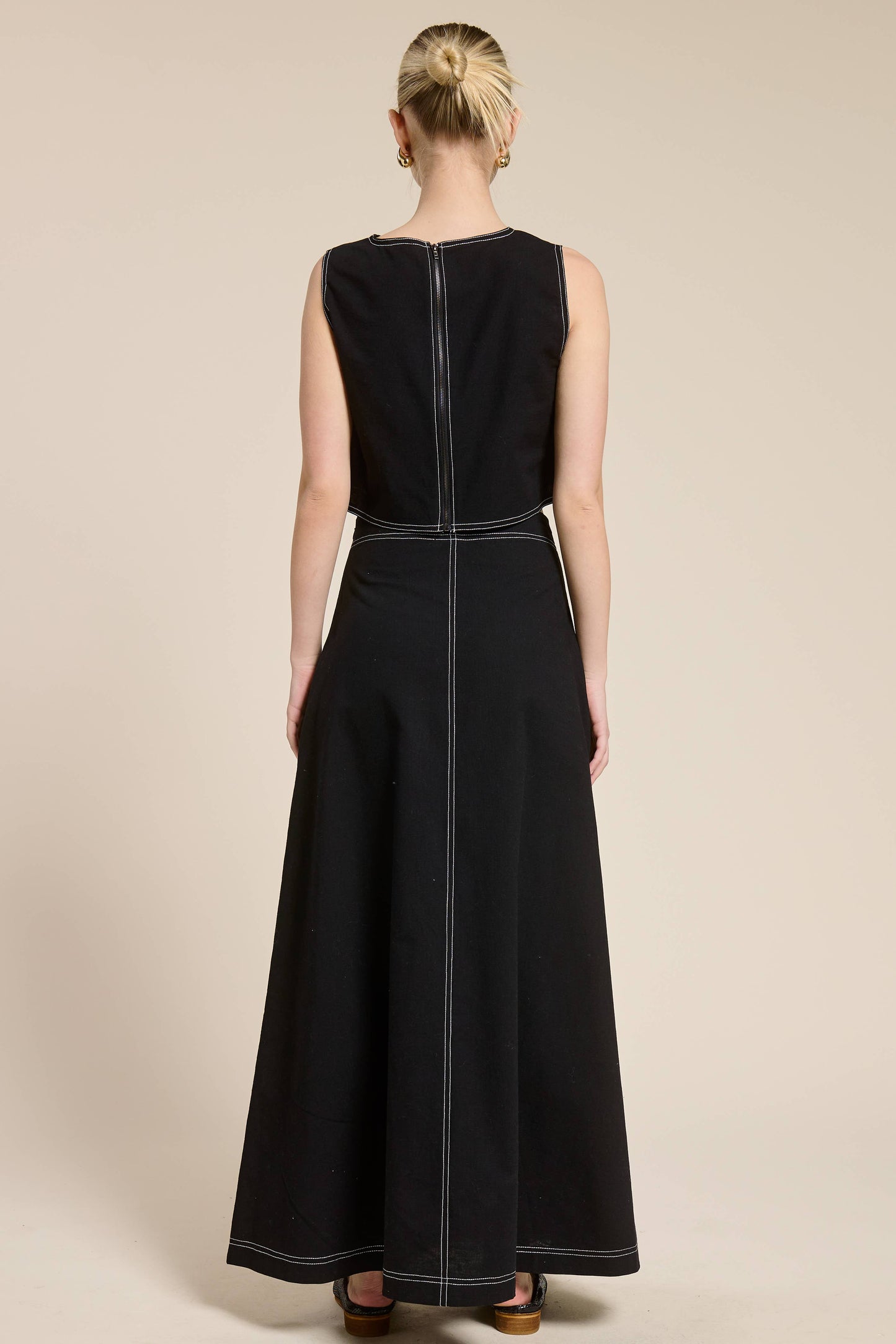 Contrast Stitch Linen Two Piece Set