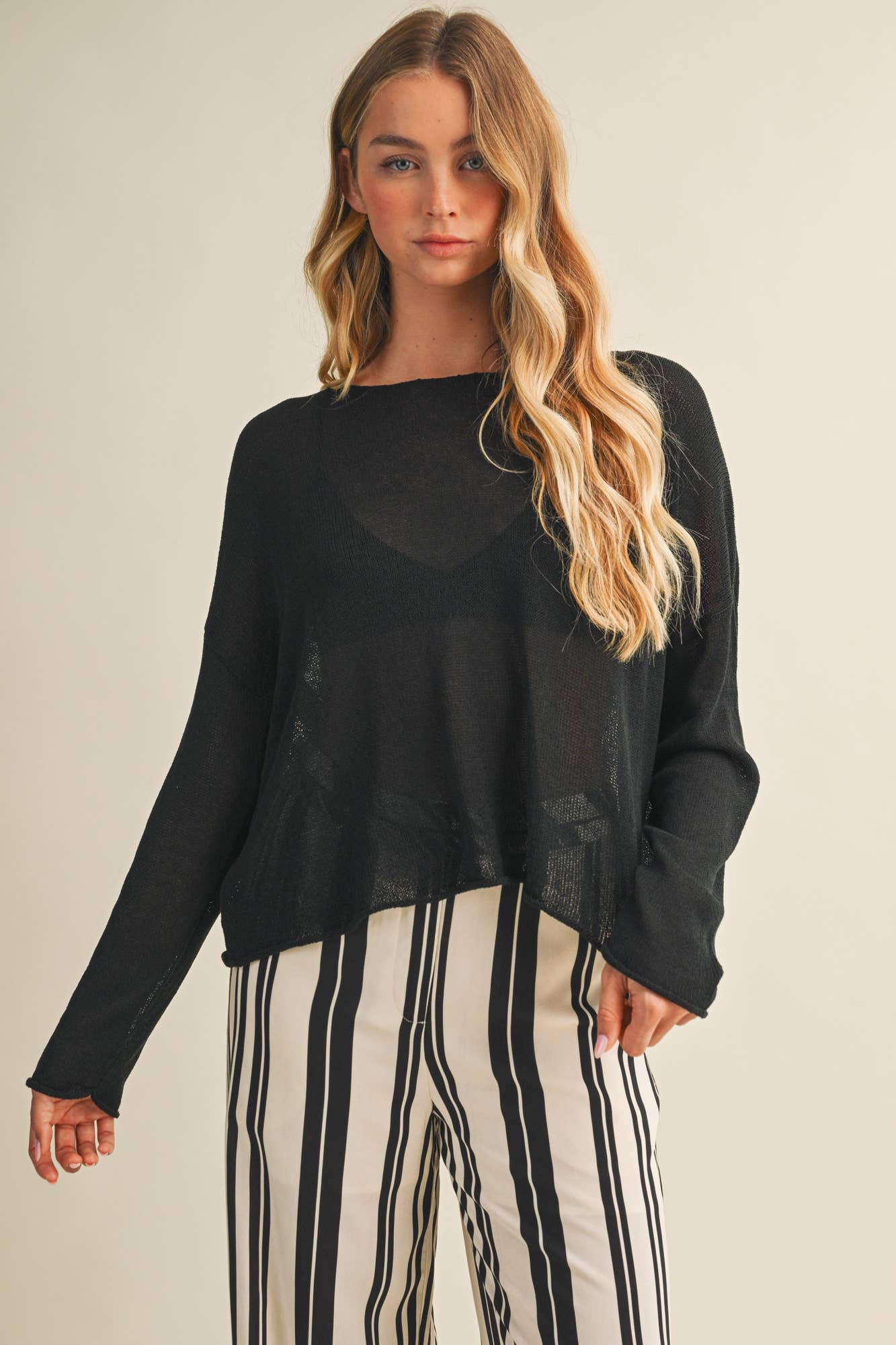 Sheer Knit Dropped Shoulder Pullover
