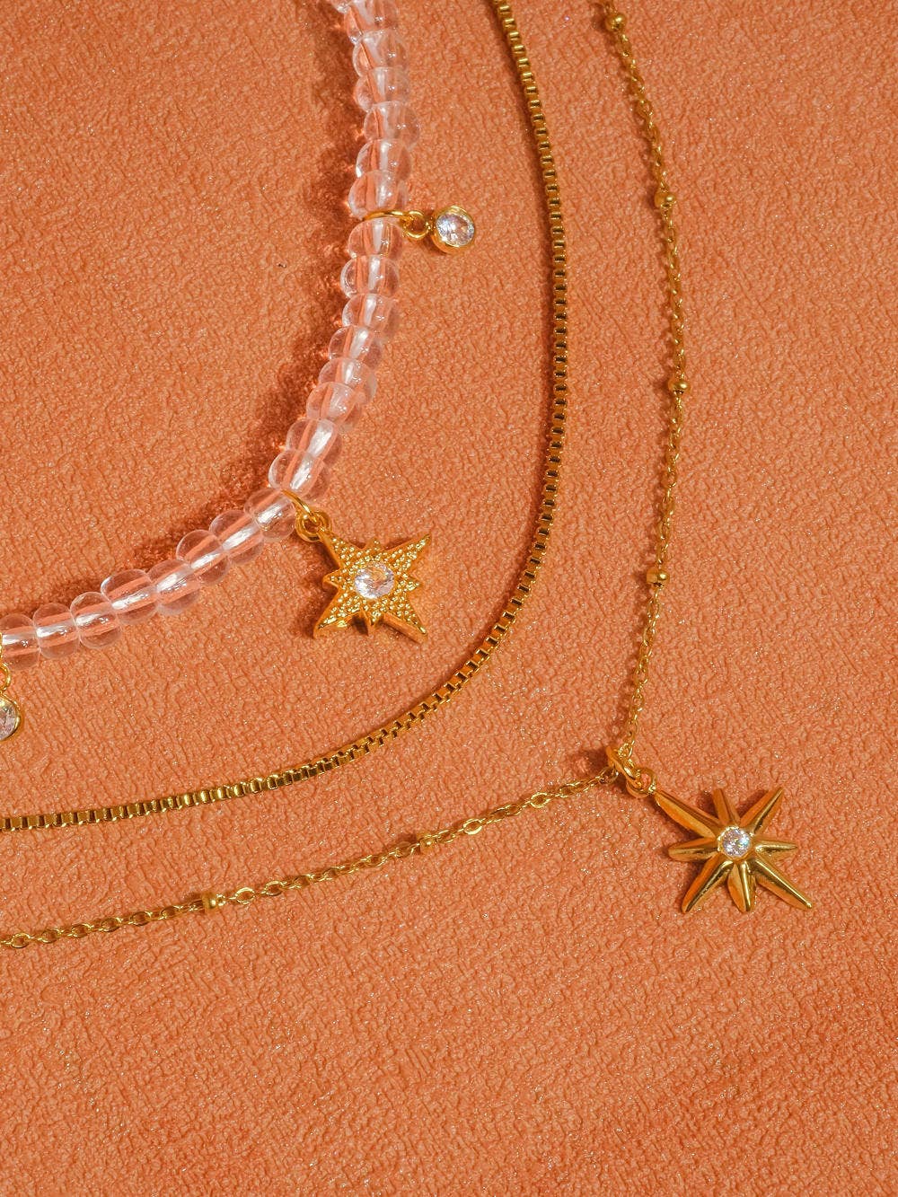 Jomar 18K Non-Tarnish Layered Star Beaded Necklace: Yellow Gold