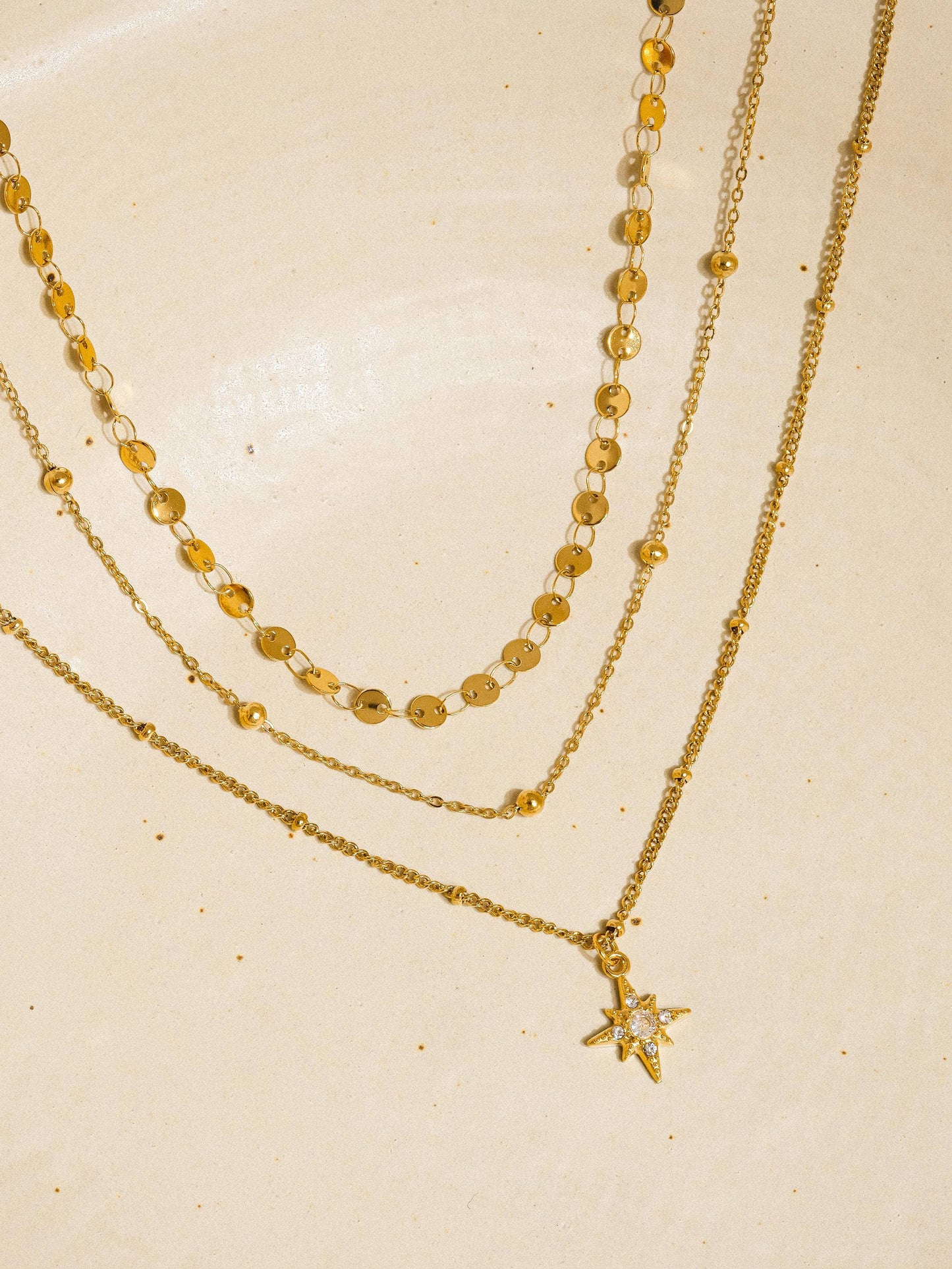 Pascal 18K Non-Tarnish Layered CZ Star Necklace: Yellow Gold