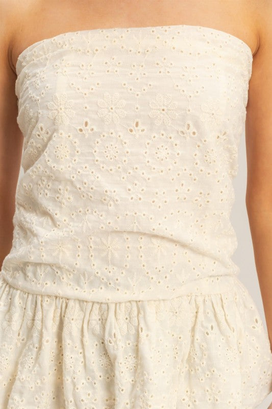 Floral Eyelet Peplum Tube Top