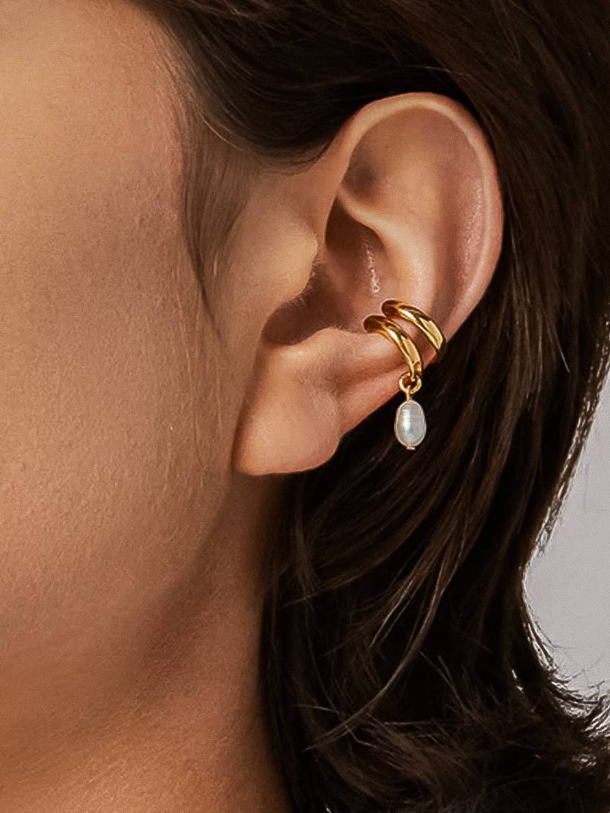 Talon 18K Gold Non-Tarnish Pearl Hoop Ear Cuff: Yellow Gold