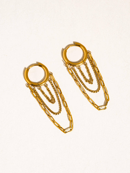Vianne 18K Gold Non-Tarnish Multi Chain Drop Earrings: Yellow Gold