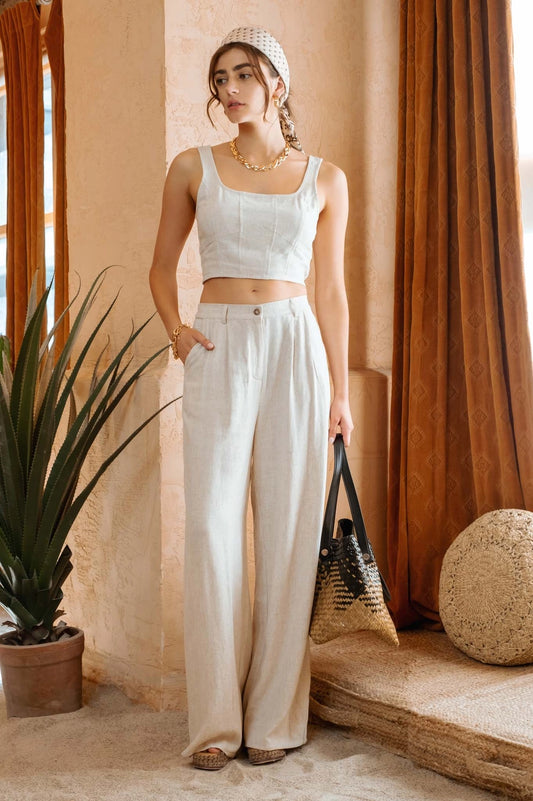 Tulum Relaxed Linen Blend Pant - Oatmeal