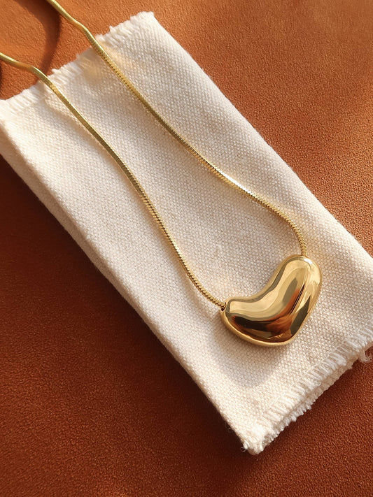 Louis 18K Gold Non-Tarnish Puffy Heart Necklace: Yellow Gold