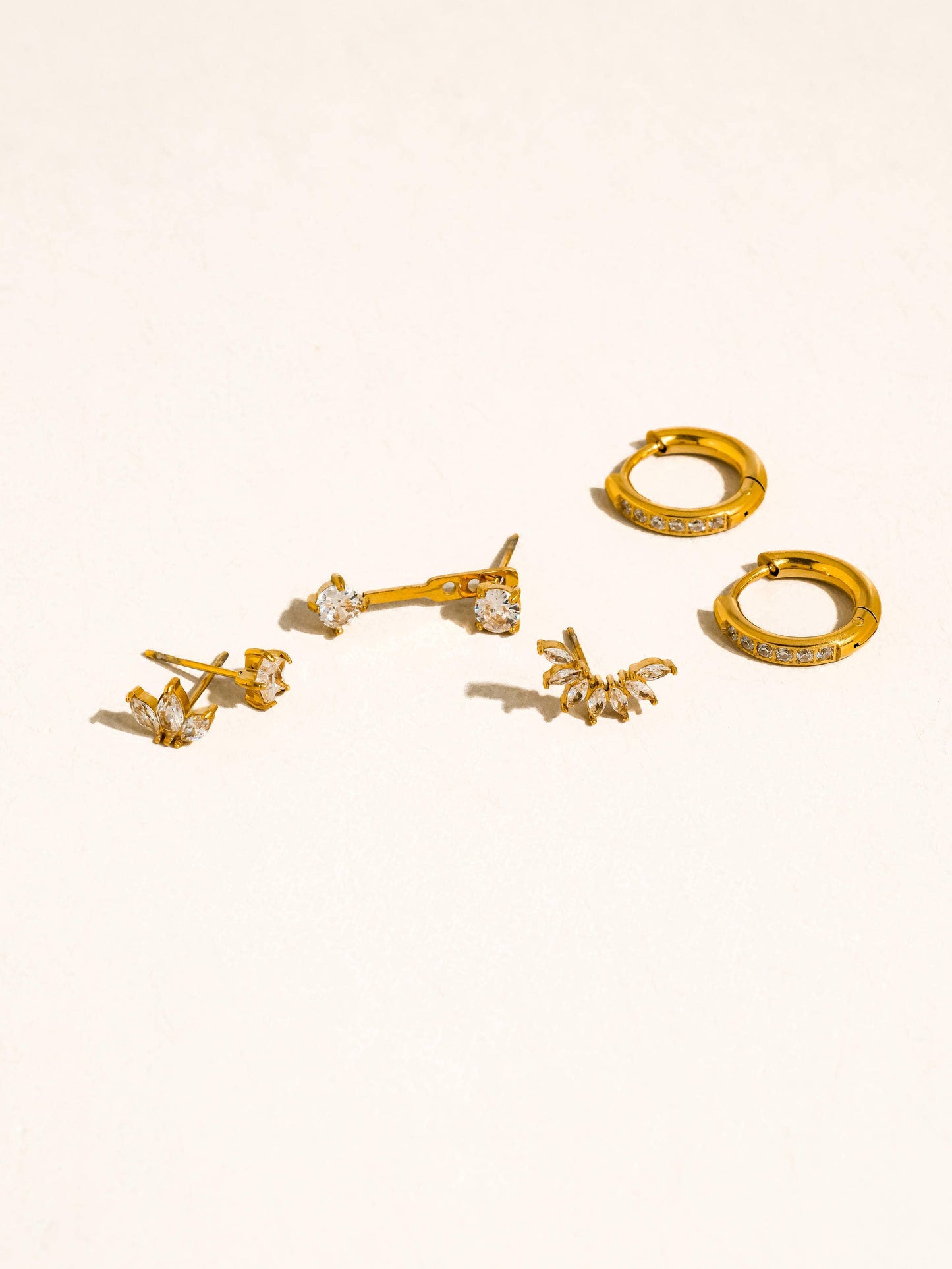 Novaé 18K Gold Non-Tarnish CZ Mix Earring Set: Yellow Gold