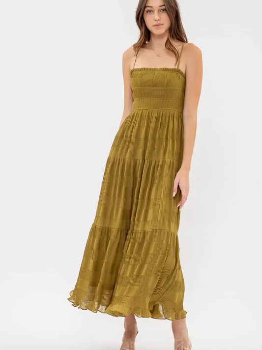 Best Wishes Tiered Pleated Midi Dress