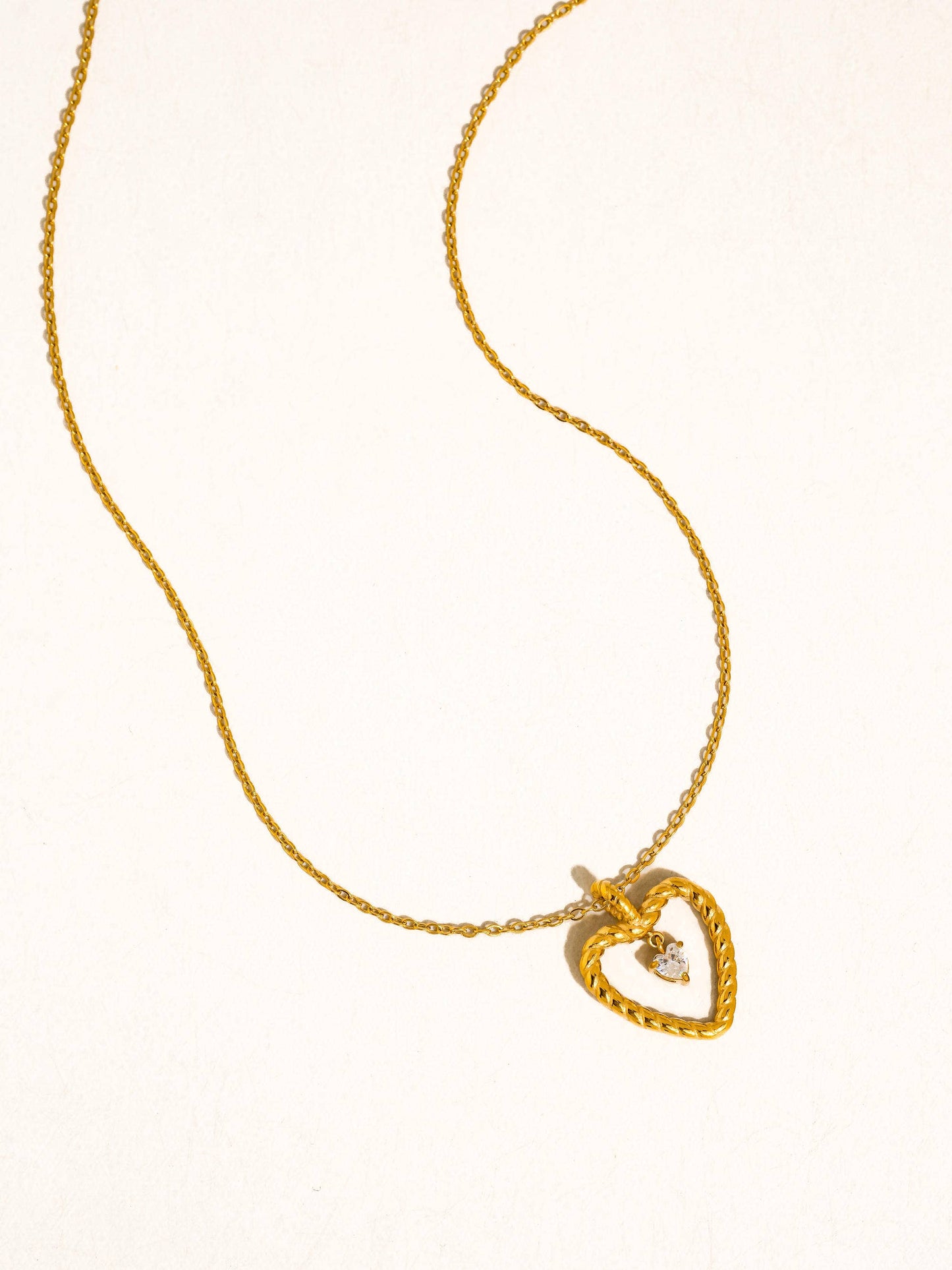 Freya 18K Gold Non-Tarnish CZ Heart Drop Necklace: Yellow Gold