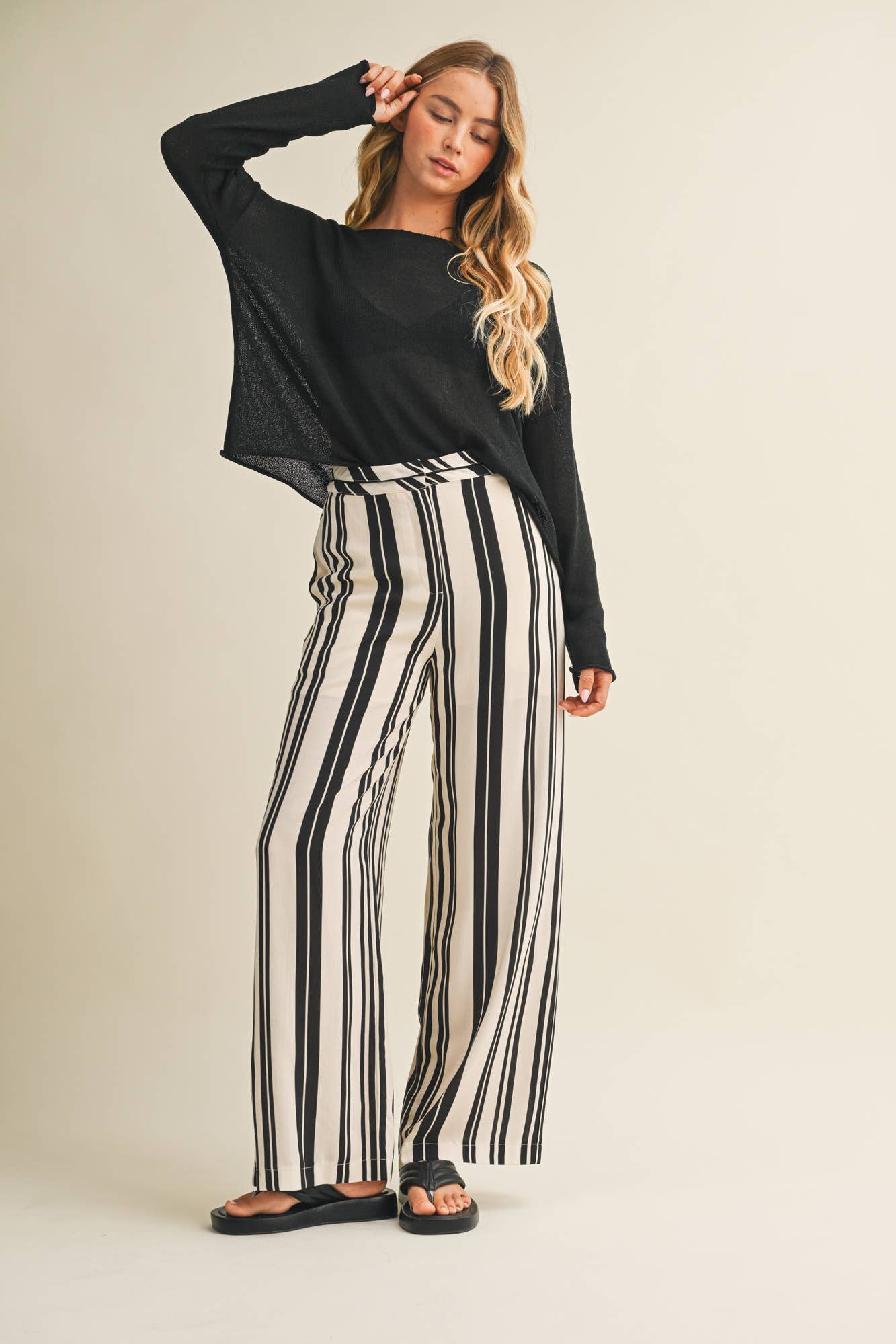 Sheer Knit Dropped Shoulder Pullover